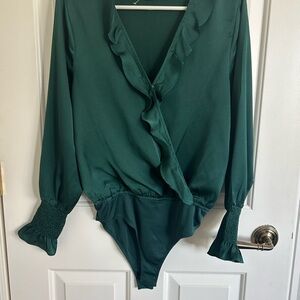 She and Sky Green Ruffle Bodysuit
